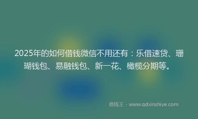 2025年的如何借钱微信不用还有：乐借速贷、珊瑚钱包、易融钱包、新一花、橄榄分期等。