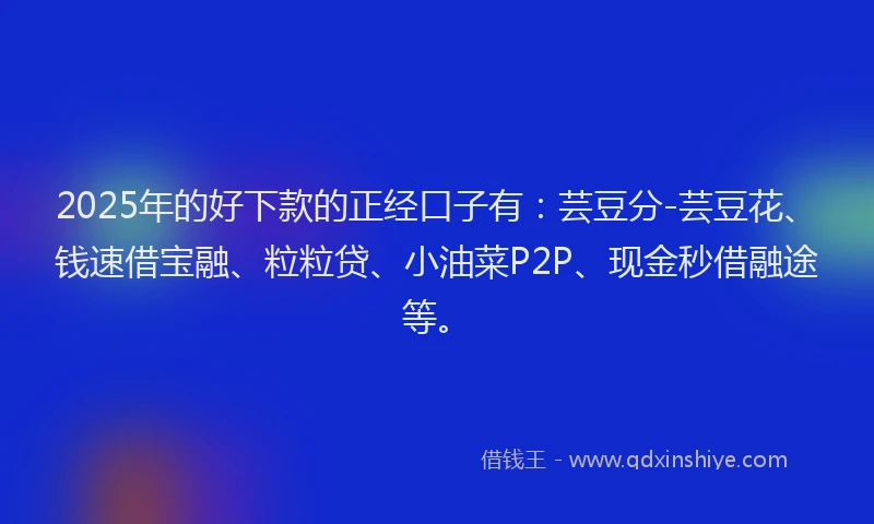2025年的好下款的正经口子有：芸豆分-芸豆花、钱速借宝融、粒粒贷、小油菜P2P、现金秒借融途等。