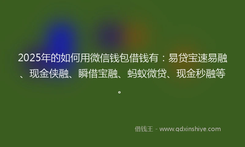 2025年的如何用微信钱包借钱有：易贷宝速易融、现金侠融、瞬借宝融、蚂蚁微贷、现金秒融等。