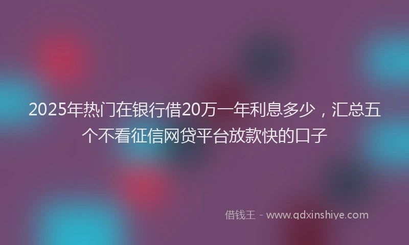 2025年热门在银行借20万一年利息多少，汇总五个不看征信网贷平台放款快的口子
