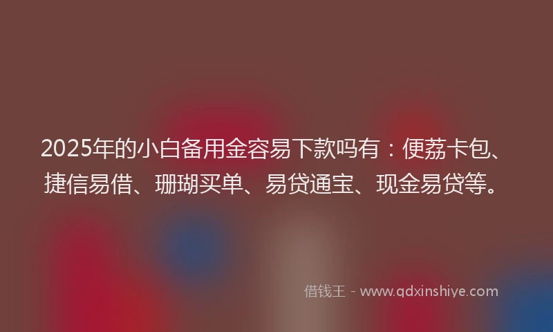 2025年的小白备用金容易下款吗有:便荔卡包、捷信易借、珊瑚买单、易贷通宝、现金易贷等。