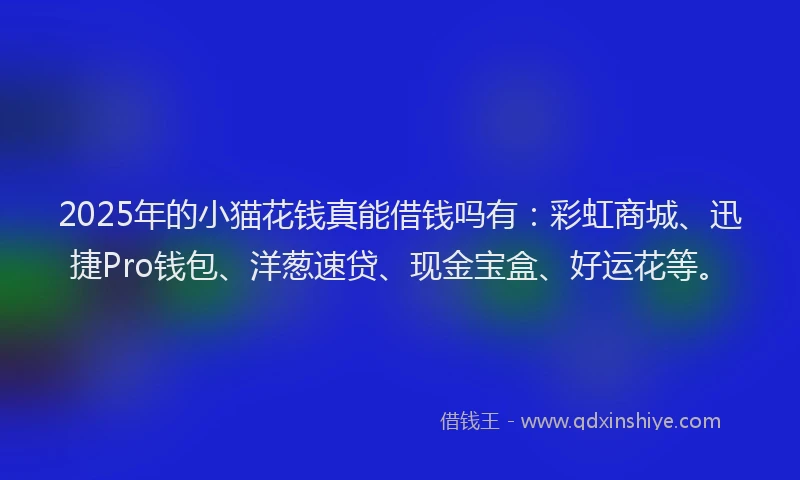 2025年的小猫花钱真能借钱吗有：彩虹商城、迅捷Pro钱包、洋葱速贷、现金宝盒、好运花等。