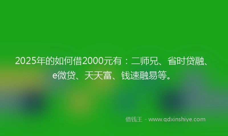 2025年的如何借2000元有：二师兄、省时贷融、e微贷、天天富、钱速融易等。