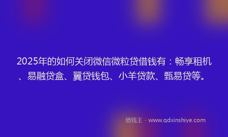 2025年的如何关闭微信微粒贷借钱有：畅享租机、易融贷盒、翼贷钱包、小羊贷款、甄易贷等。