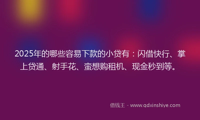 2025年的哪些容易下款的小贷有：闪借快行、掌上贷通、射手花、蛮想购租机、现金秒到等。