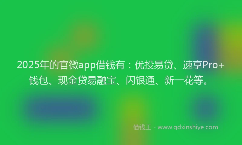 2025年的官微app借钱有：优投易贷、速享Pro+钱包、现金贷易融宝、闪银通、新一花等。