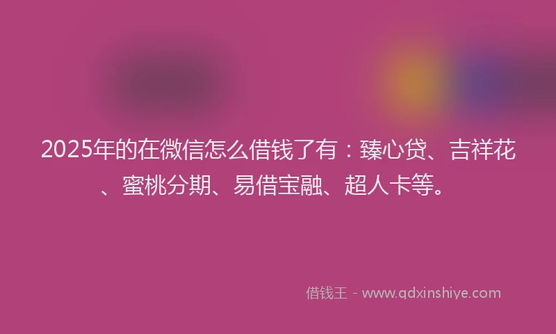2025年的在微信怎么借钱了有：臻心贷、吉祥花、蜜桃分期、易借宝融、超人卡等。