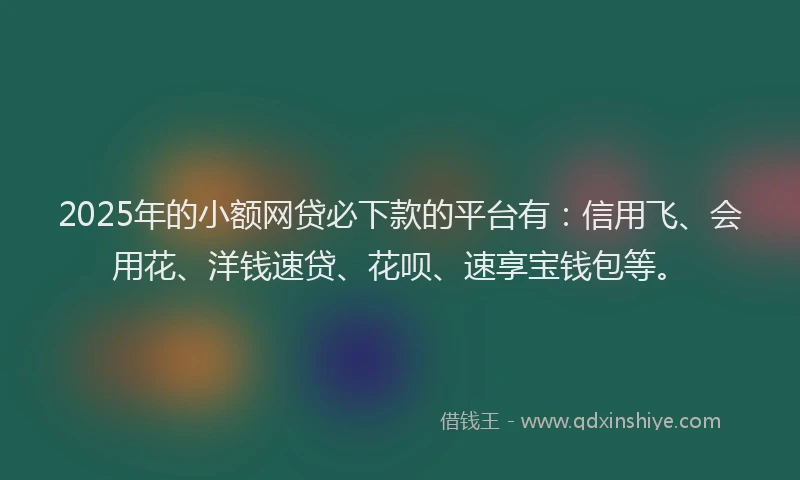 2025年的小额网贷必下款的平台有：信用飞、会用花、洋钱速贷、花呗、速享宝钱包等。