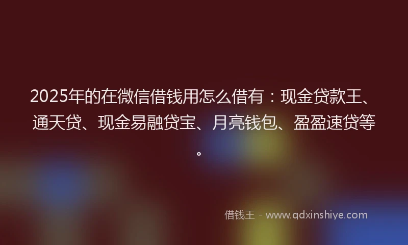 2025年的在微信借钱用怎么借有：现金贷款王、通天贷、现金易融贷宝、月亮钱包、盈盈速贷等。
