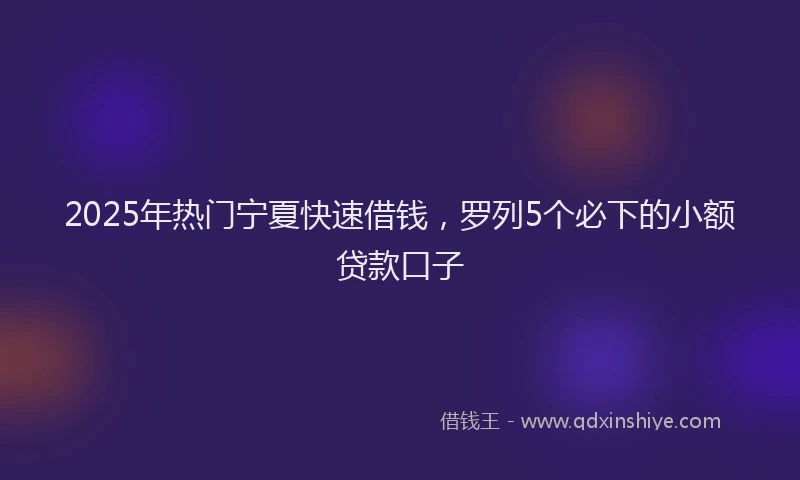 2025年热门宁夏快速借钱，罗列5个必下的小额贷款口子