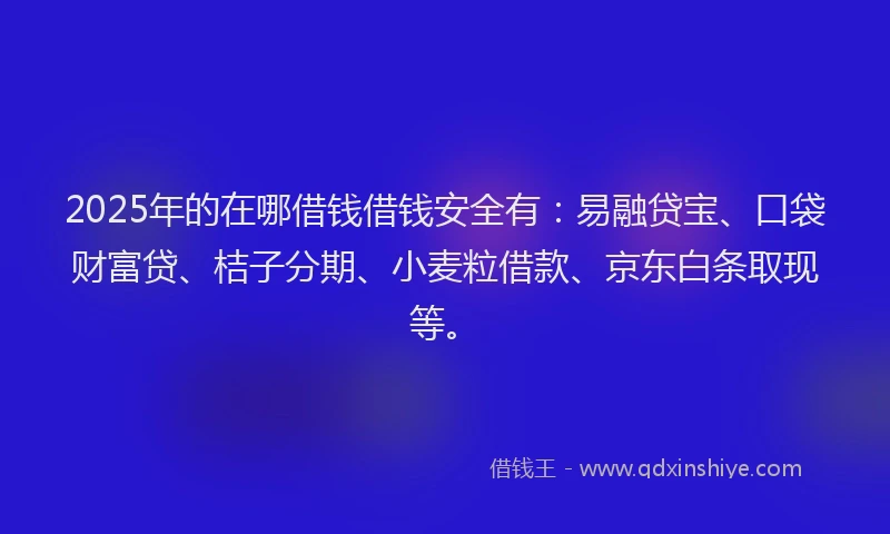 2025年的在哪借钱借钱安全有：易融贷宝、口袋财富贷、桔子分期、小麦粒借款、京东白条取现等。