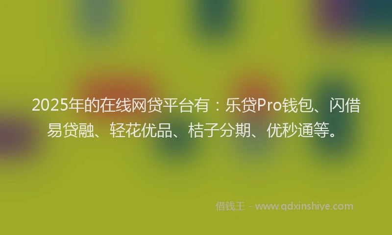 2025年的在线网贷平台有：乐贷Pro钱包、闪借易贷融、轻花优品、桔子分期、优秒通等。