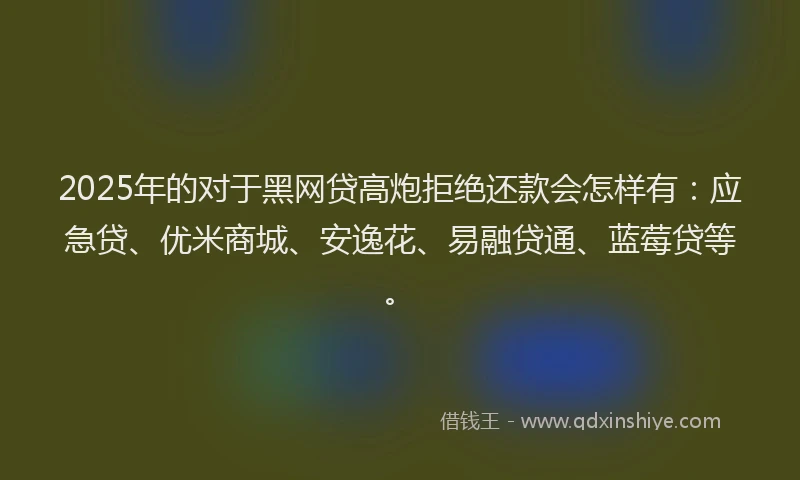 2025年的对于黑网贷高炮拒绝还款会怎样有：应急贷、优米商城、安逸花、易融贷通、蓝莓贷等。