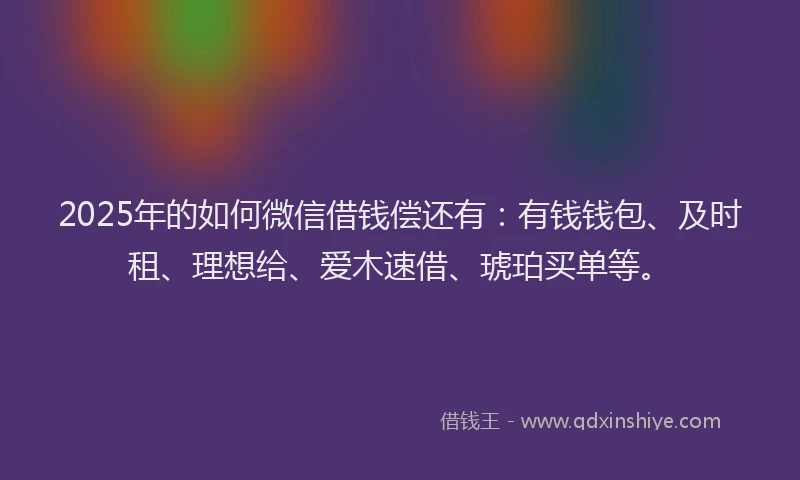 2025年的如何微信借钱偿还有：有钱钱包、及时租、理想给、爱木速借、琥珀买单等。