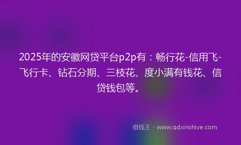 2025年的安徽网贷平台p2p有：畅行花-信用飞-飞行卡、钻石分期、三枝花、度小满有钱花、信贷钱包等。