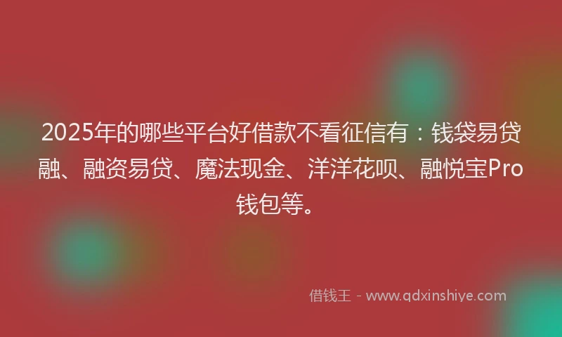 2025年的哪些平台好借款不看征信有：钱袋易贷融、融资易贷、魔法现金、洋洋花呗、融悦宝Pro钱包等。
