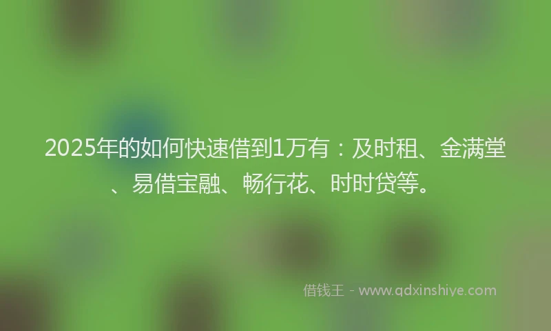 2025年的如何快速借到1万有：及时租、金满堂、易借宝融、畅行花、时时贷等。