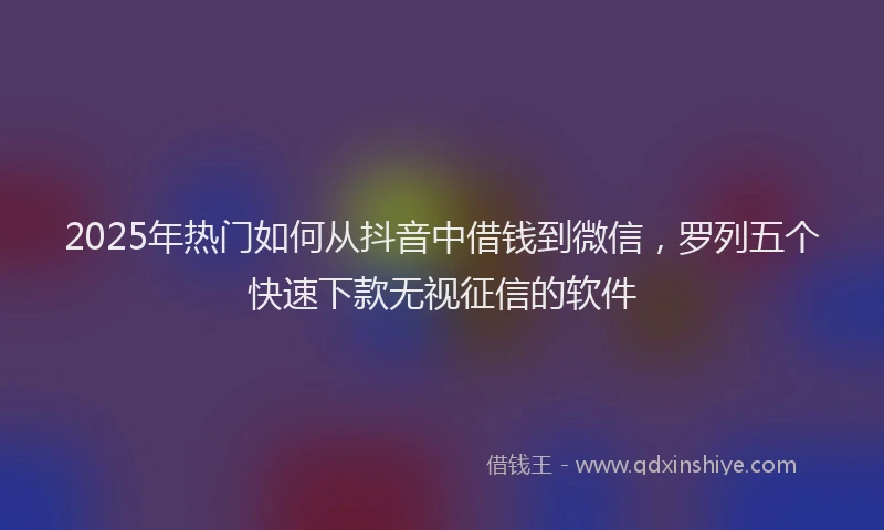 2025年热门如何从抖音中借钱到微信，罗列五个快速下款无视征信的软件