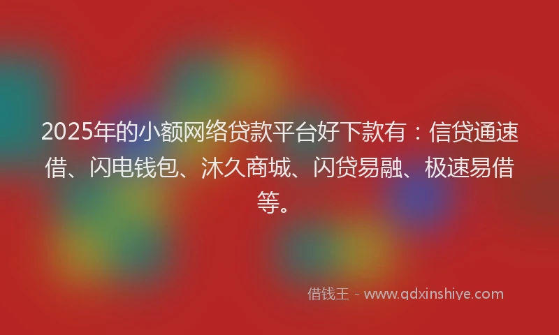2025年的小额网络贷款平台好下款有：信贷通速借、闪电钱包、沐久商城、闪贷易融、极速易借等。