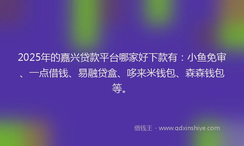 2025年的嘉兴贷款平台哪家好下款有：小鱼免审、一点借钱、易融贷盒、哆来米钱包、森森钱包等。