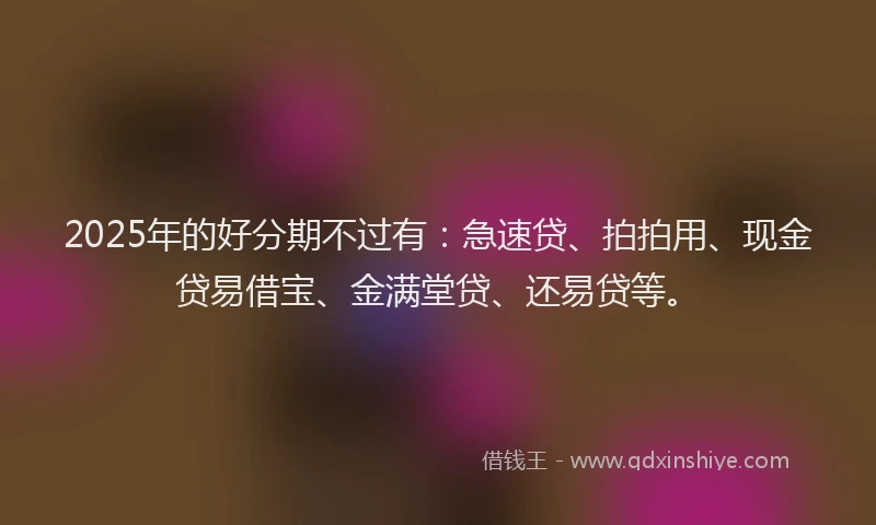 2025年的好分期不过有：急速贷、拍拍用、现金贷易借宝、金满堂贷、还易贷等。