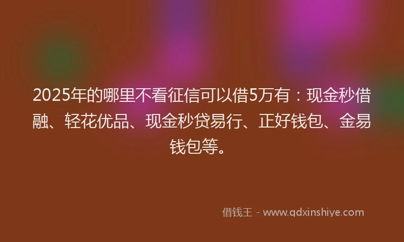2025年的哪里不看征信可以借5万有：现金秒借融、轻花优品、现金秒贷易行、正好钱包、金易钱包等。
