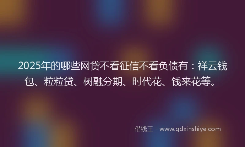 2025年的哪些网贷不看征信不看负债有：祥云钱包、粒粒贷、树融分期、时代花、钱来花等。