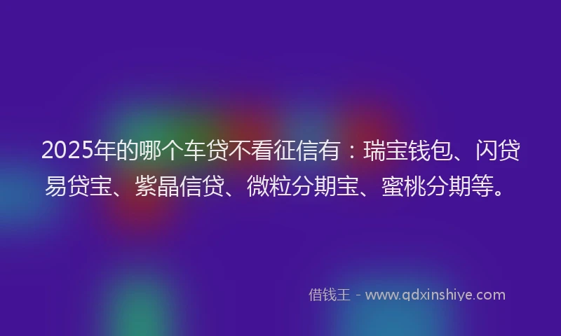 2025年的哪个车贷不看征信有：瑞宝钱包、闪贷易贷宝、紫晶信贷、微粒分期宝、蜜桃分期等。