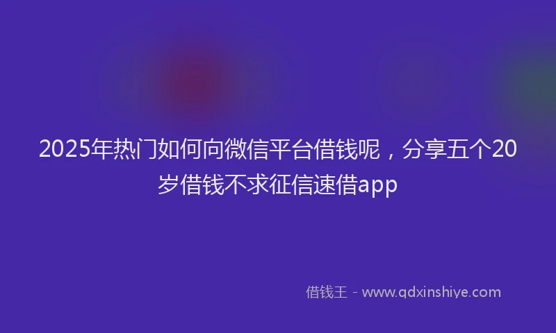 2025年热门如何向微信平台借钱呢，分享五个20岁借钱不求征信速借app