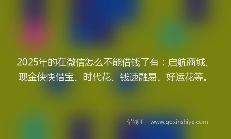 2025年的在微信怎么不能借钱了有：启航商城、现金侠快借宝、时代花、钱速融易、好运花等。