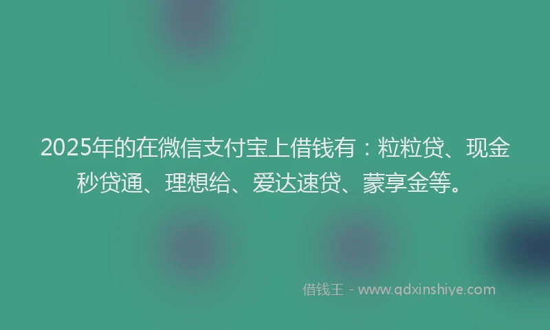 2025年的在微信支付宝上借钱有：粒粒贷、现金秒贷通、理想给、爱达速贷、蒙享金等。