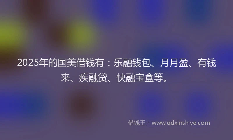 2025年的国美借钱有：乐融钱包、月月盈、有钱来、疾融贷、快融宝盒等。