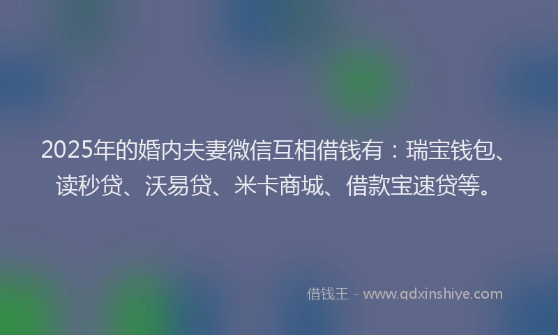 2025年的婚内夫妻微信互相借钱有：瑞宝钱包、读秒贷、沃易贷、米卡商城、借款宝速贷等。