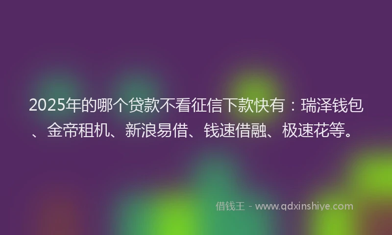2025年的哪个贷款不看征信下款快有：瑞泽钱包、金帝租机、新浪易借、钱速借融、极速花等。