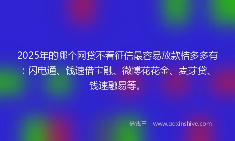 2025年的哪个网贷不看征信最容易放款桔多多有：闪电通、钱速借宝融、微博花花金、麦芽贷、钱速融易等。