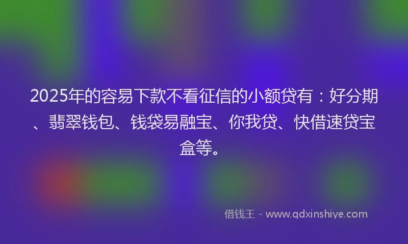 2025年的容易下款不看征信的小额贷有：好分期、翡翠钱包、钱袋易融宝、你我贷、快借速贷宝盒等。