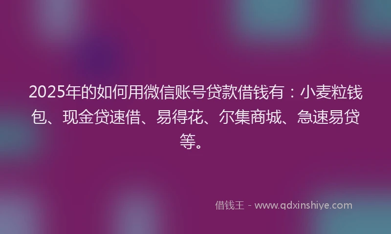 2025年的如何用微信账号贷款借钱有：小麦粒钱包、现金贷速借、易得花、尔集商城、急速易贷等。