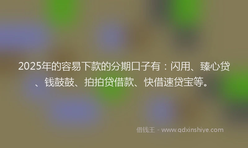 2025年的容易下款的分期口子有：闪用、臻心贷、钱鼓鼓、拍拍贷借款、快借速贷宝等。