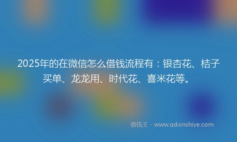 2025年的在微信怎么借钱流程有：银杏花、桔子买单、龙龙用、时代花、喜米花等。