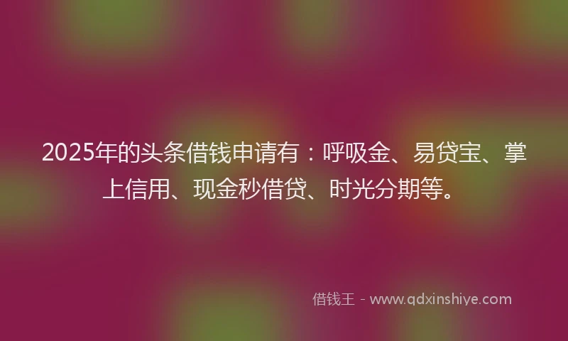 2025年的头条借钱申请有：呼吸金、易贷宝、掌上信用、现金秒借贷、时光分期等。