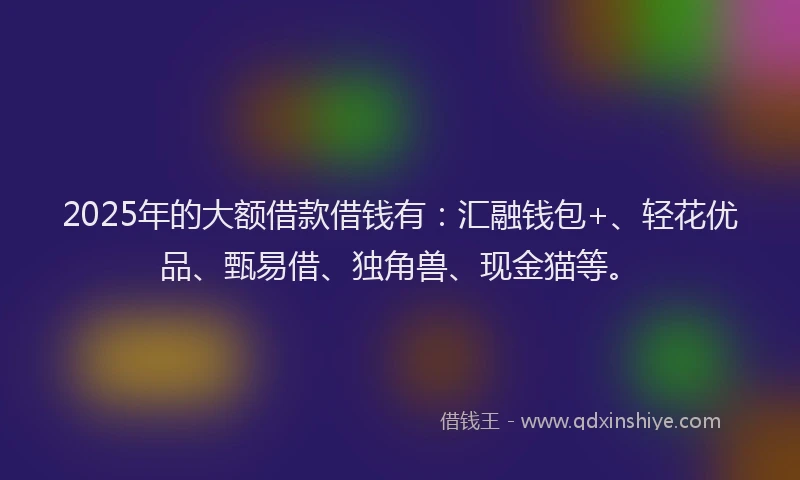 2025年的大额借款借钱有：汇融钱包+、轻花优品、甄易借、独角兽、现金猫等。