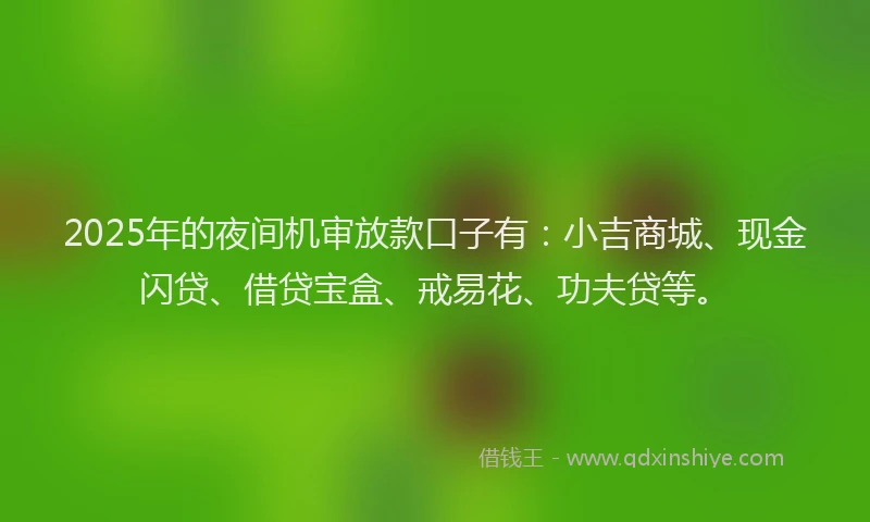 2025年的夜间机审放款口子有：小吉商城、现金闪贷、借贷宝盒、戒易花、功夫贷等。