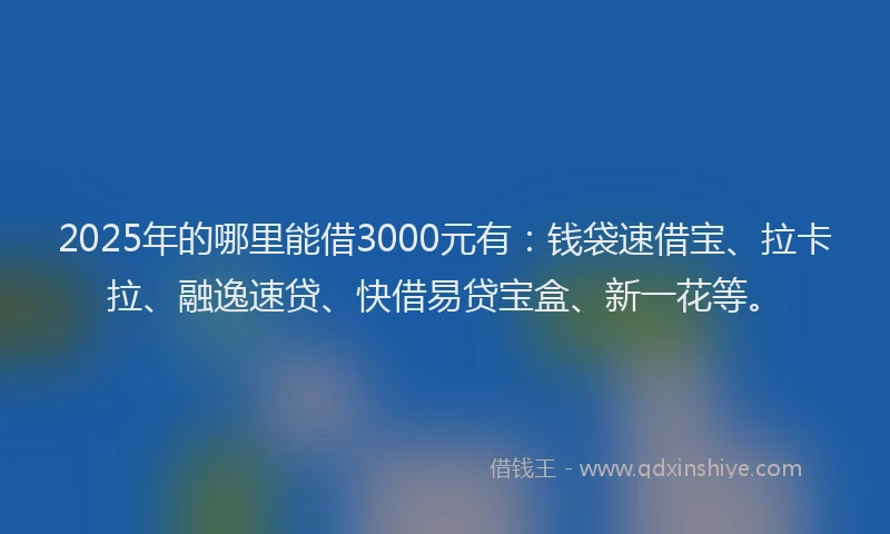 2025年的哪里能借3000元有：钱袋速借宝、拉卡拉、融逸速贷、快借易贷宝盒、新一花等。