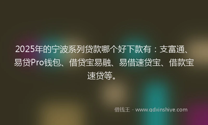 2025年的宁波系列贷款哪个好下款有：支富通、易贷Pro钱包、借贷宝易融、易借速贷宝、借款宝速贷等。
