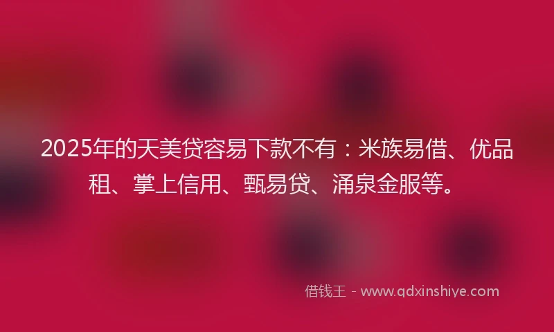 2025年的天美贷容易下款不有：米族易借、优品租、掌上信用、甄易贷、涌泉金服等。
