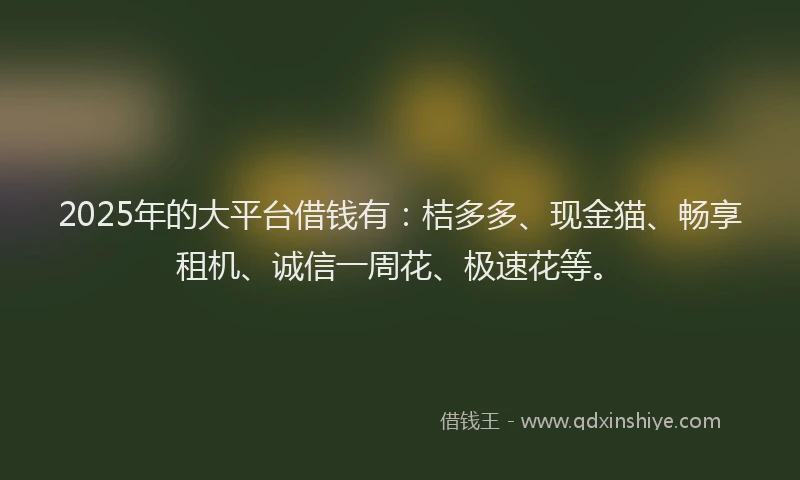 2025年的大平台借钱有：桔多多、现金猫、畅享租机、诚信一周花、极速花等。