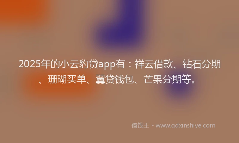 2025年的小云豹贷app有：祥云借款、钻石分期、珊瑚买单、翼贷钱包、芒果分期等。