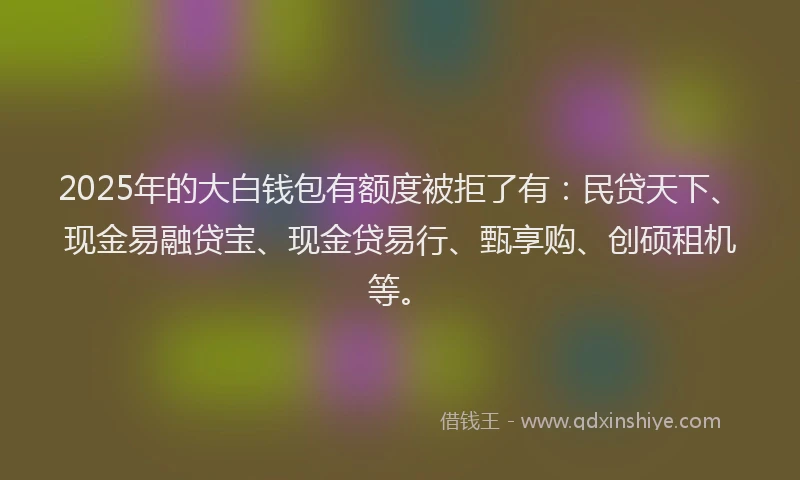 2025年的大白钱包有额度被拒了有：民贷天下、现金易融贷宝、现金贷易行、甄享购、创硕租机等。