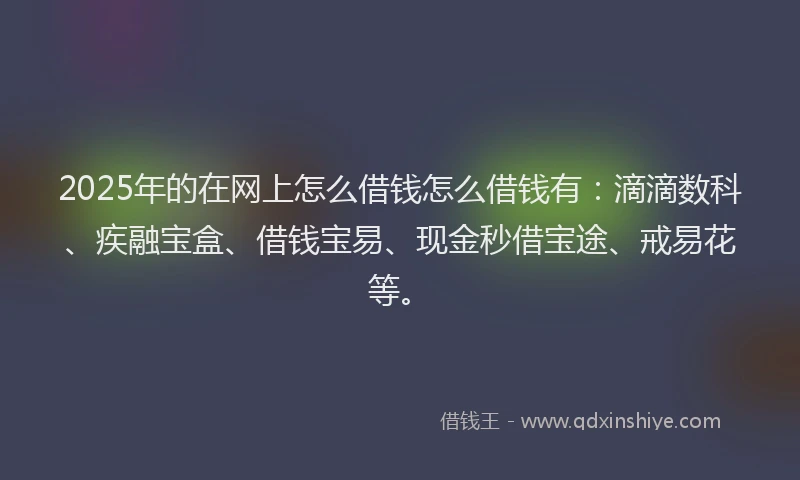 2025年的在网上怎么借钱怎么借钱有：滴滴数科、疾融宝盒、借钱宝易、现金秒借宝途、戒易花等。