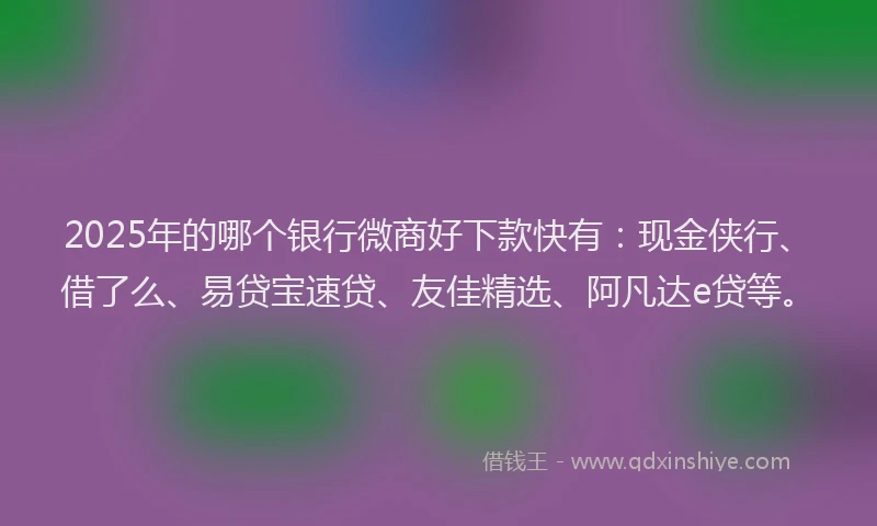 2025年的哪个银行微商好下款快有：现金侠行、借了么、易贷宝速贷、友佳精选、阿凡达e贷等。